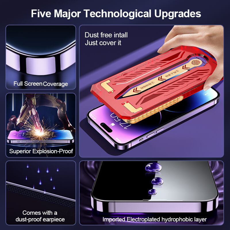 【MagicJohn】The 4th-G tempered film box for iPhone series-Iron Man style, can be used as a mobile phone stand, environmentally friendly and reusable!With privacy protection!